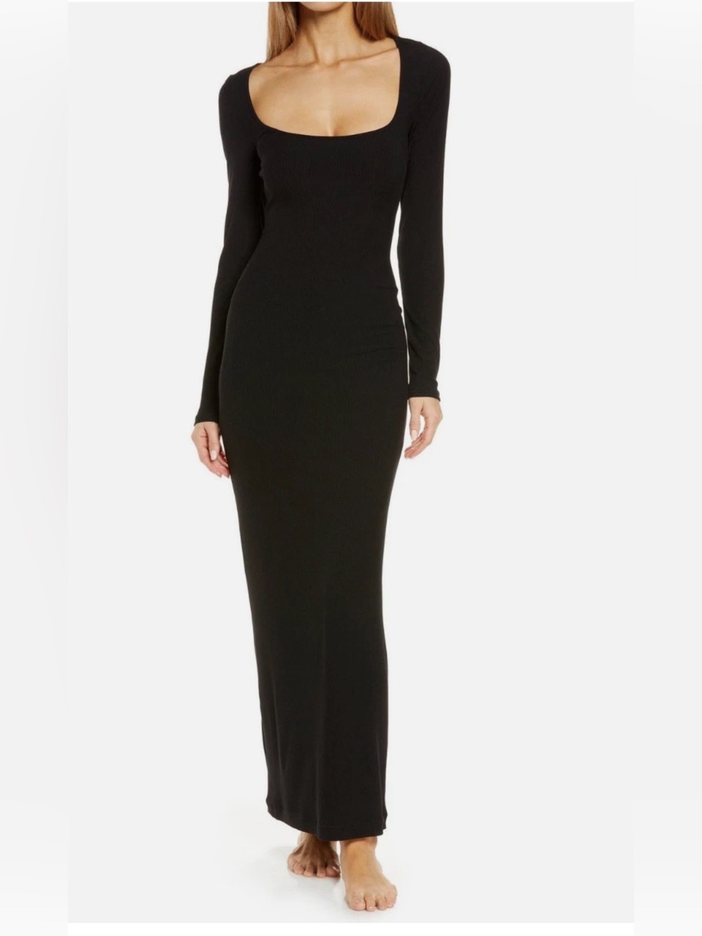 Skims Soft Lounge Long Sleeved Ribbed Dress in Onyx Medium MSRP$90